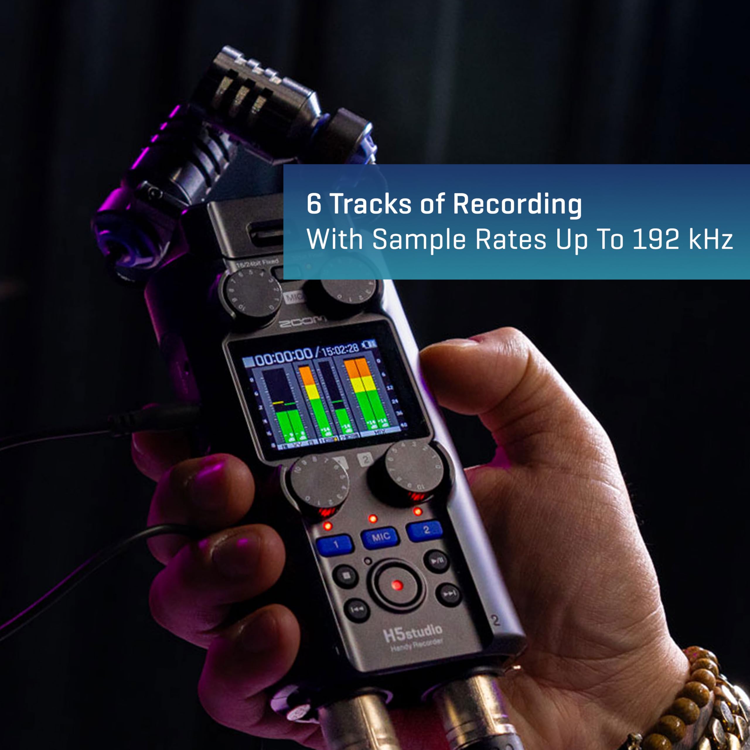 Zoom H5 Studio Handheld Recorder for Musicians, Podcasters & Filmmakers with Large Stereo Microphones, 2 Pro Quality Preamps, 6 Tracks of Recording, 32-Bit Float and USB Audio Interface - Image 3