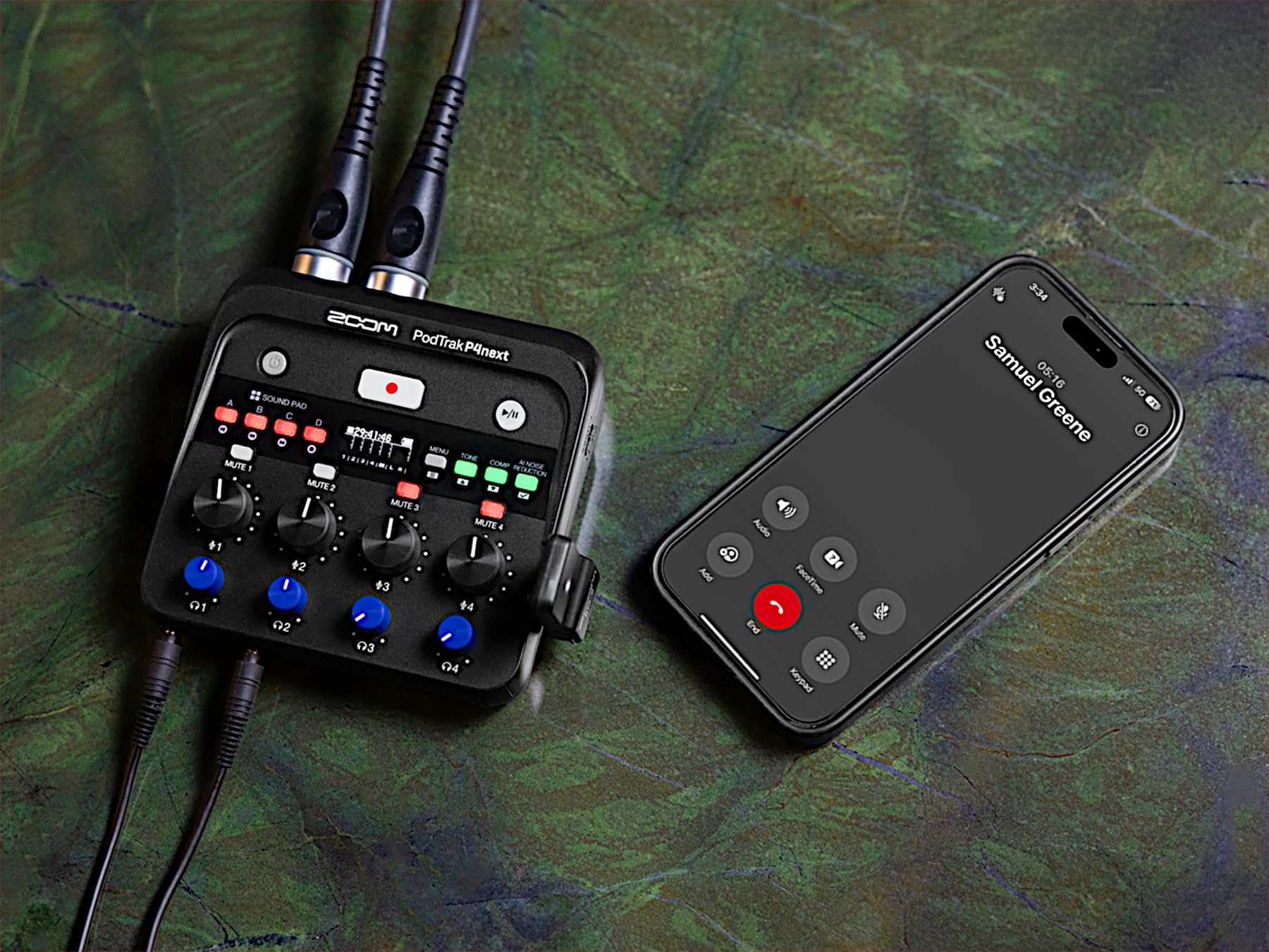 Zoom PodTrak P4next Podcast Recorder, 4 Mic Inputs, 4 Headphone Outputs, Battery Powered, AI Noise Reduction, Sound Pads, Phone Input, USB Audio Interface - Image 7